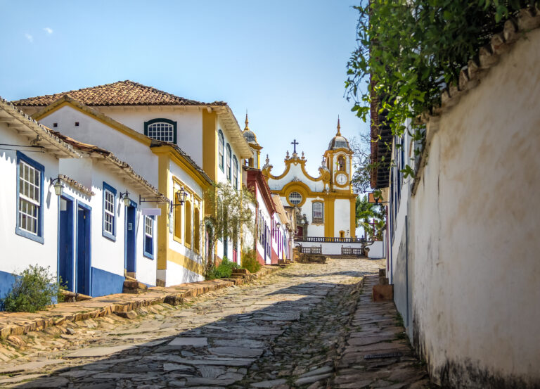 Colorful colonial houses and Santo Antonio church - Tiradentes, Minas Gerais, Brazil